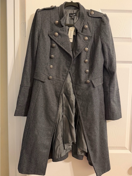 bebe Jackets & Blazers - bebe Gray Double-Breasted Military Trench Coat